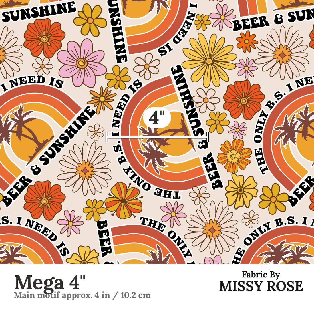 Design 1030 Retro Fabric Mega 4 inch print scale guide | Fabric by Missy Rose