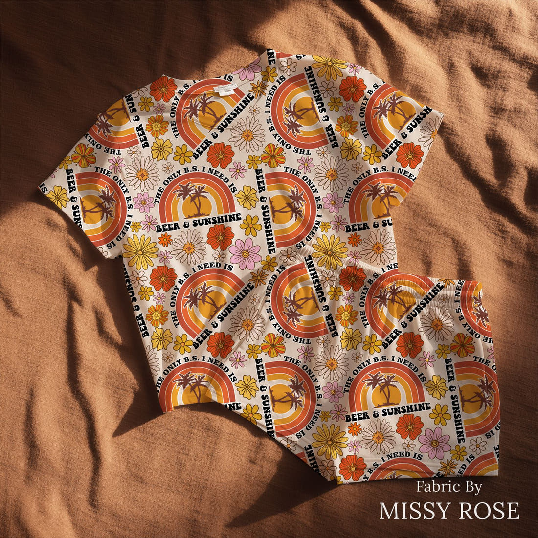 Design 1030 Retro Fabric sewn into a lounge set – see how the print looks made up | Fabric by Missy Rose