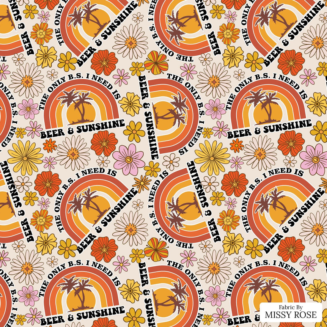Design 1030 Retro Fabric – flat view of the print, zoom in for detail | Fabric by Missy Rose