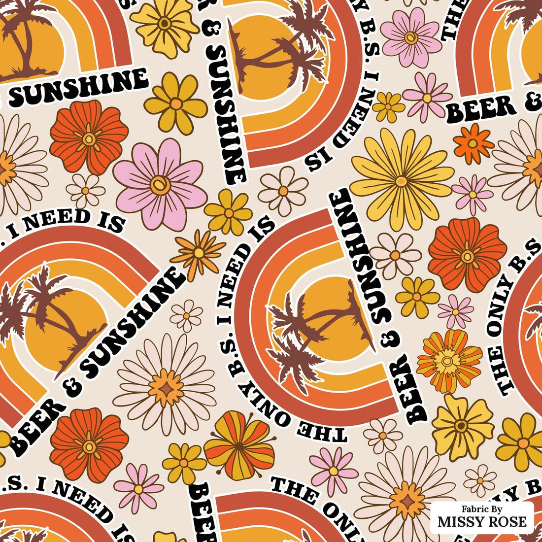 Design 1030 Retro Fabric – flat view of the print, zoom in for detail | Fabric by Missy Rose