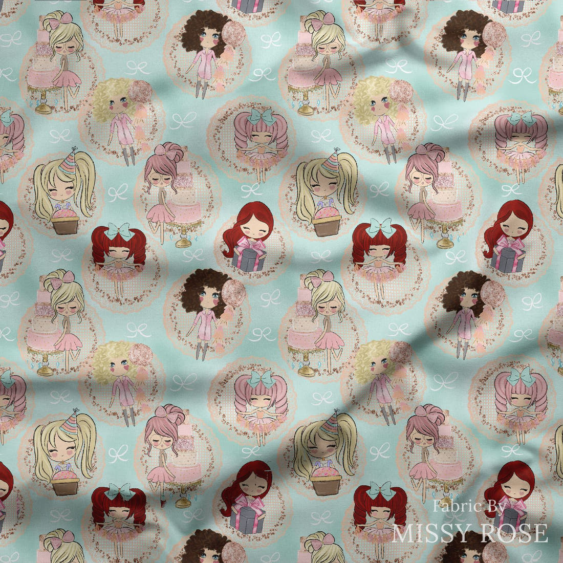Design 1031 Cute Peeps Fabric draped fabric mockup – custom printed fabric by the metre | Fabric by Missy Rose
