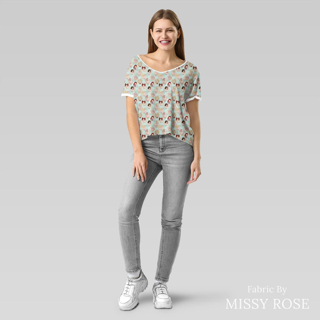 Design 1031 Cute Peeps Fabric sewn into an everyday tee – see how the print looks made up | Fabric by Missy Rose