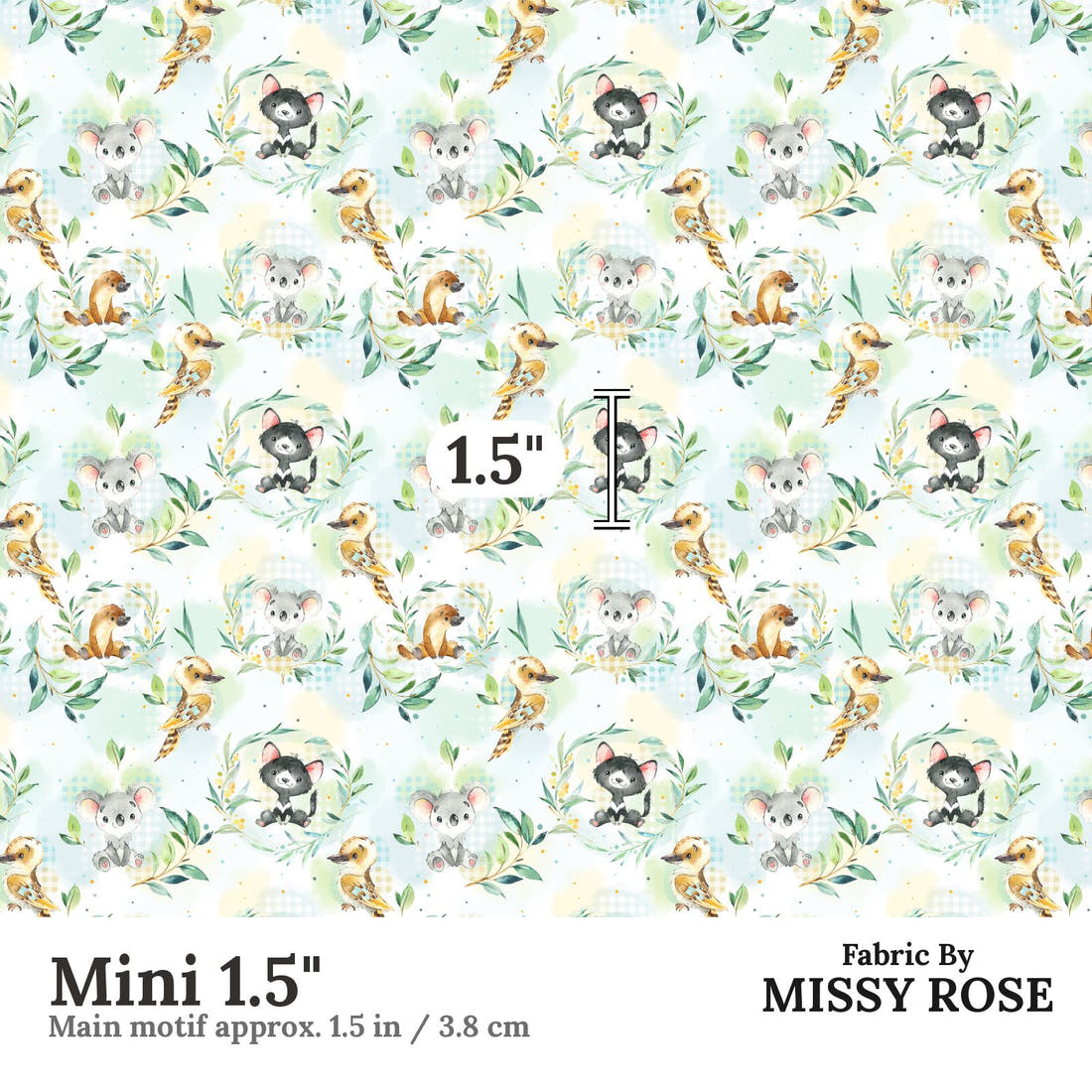 Design 1032 Aussie Babies Fabric Mini 1.5 inch print scale guide | Fabric by Missy Rose