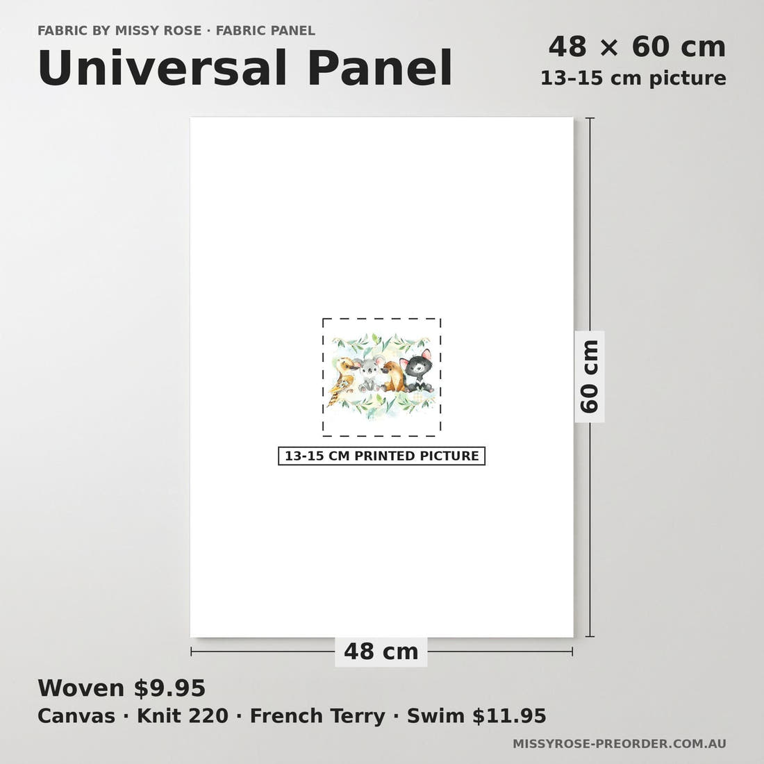 Design 1032 Aussie Babies Panel universal panel sizing – 13–15 cm printed picture on 48 × 60 cm fabric | Fabric by Missy Rose