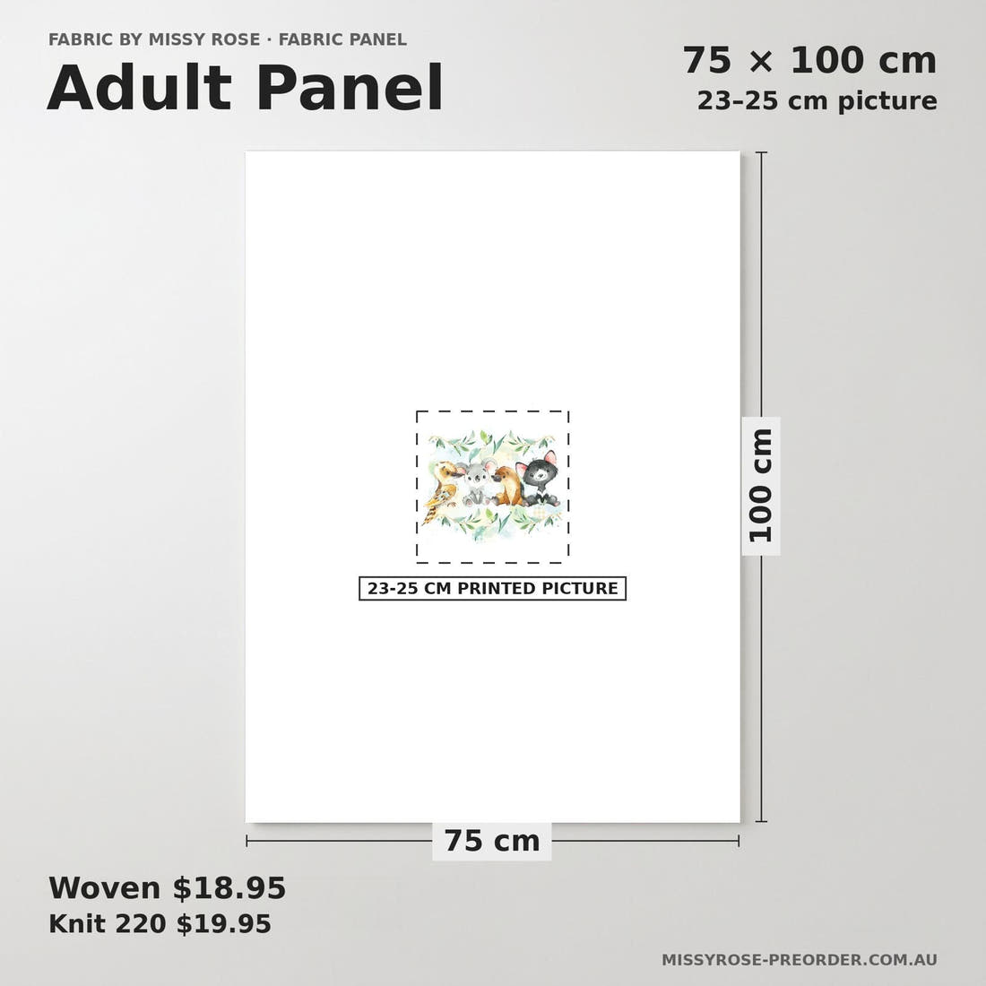 Design 1032 Aussie Babies Panel adult panel sizing – 23–25 cm printed picture on 75 × 100 cm fabric | Fabric by Missy Rose