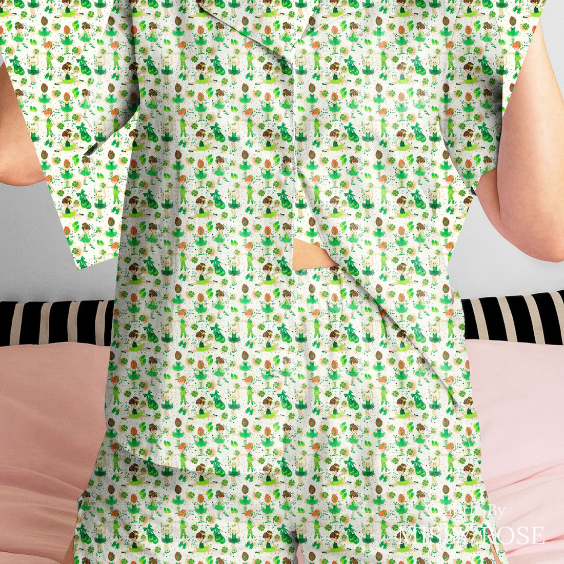 Design 1033 Irish Dance Fabric sewn into a women's pyjama set – see how the print looks made up | Fabric by Missy Rose