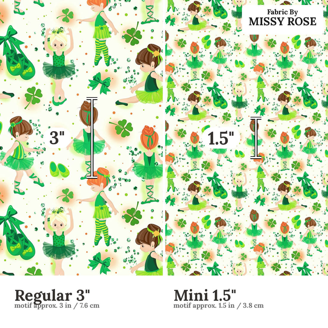 Design 1033 Irish Dance Fabric Regular 3 inch vs Mini 1.5 inch print scale side by side | Fabric by Missy Rose