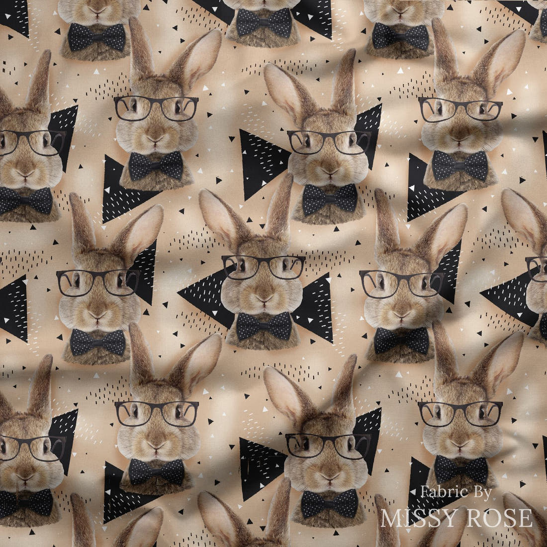 Design 1034 Neutral Bunny Fabric draped fabric mockup – custom printed fabric by the metre | Fabric by Missy Rose