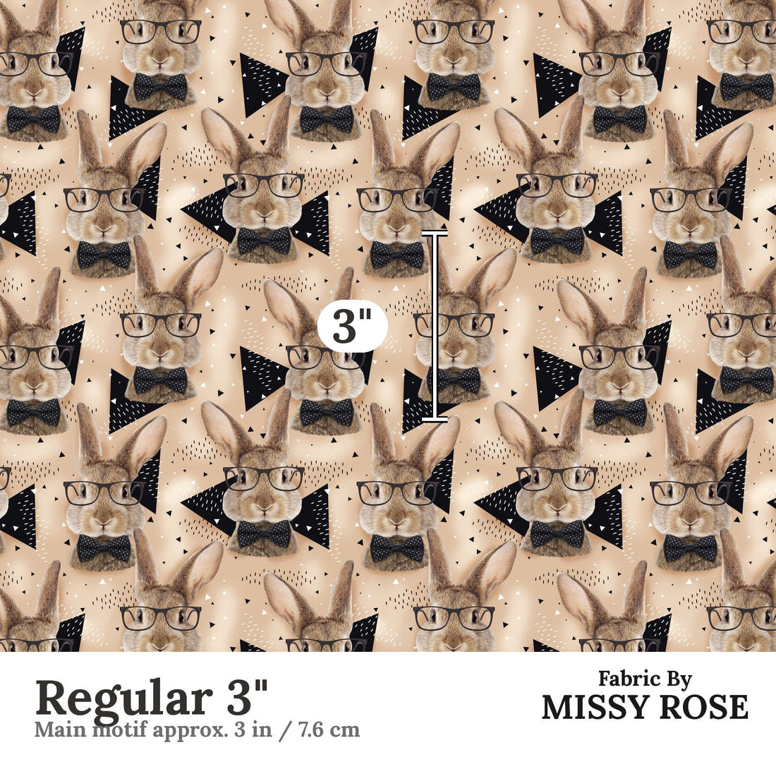 Design 1034 Neutral Bunny Fabric Regular 3 inch print scale guide | Fabric by Missy Rose