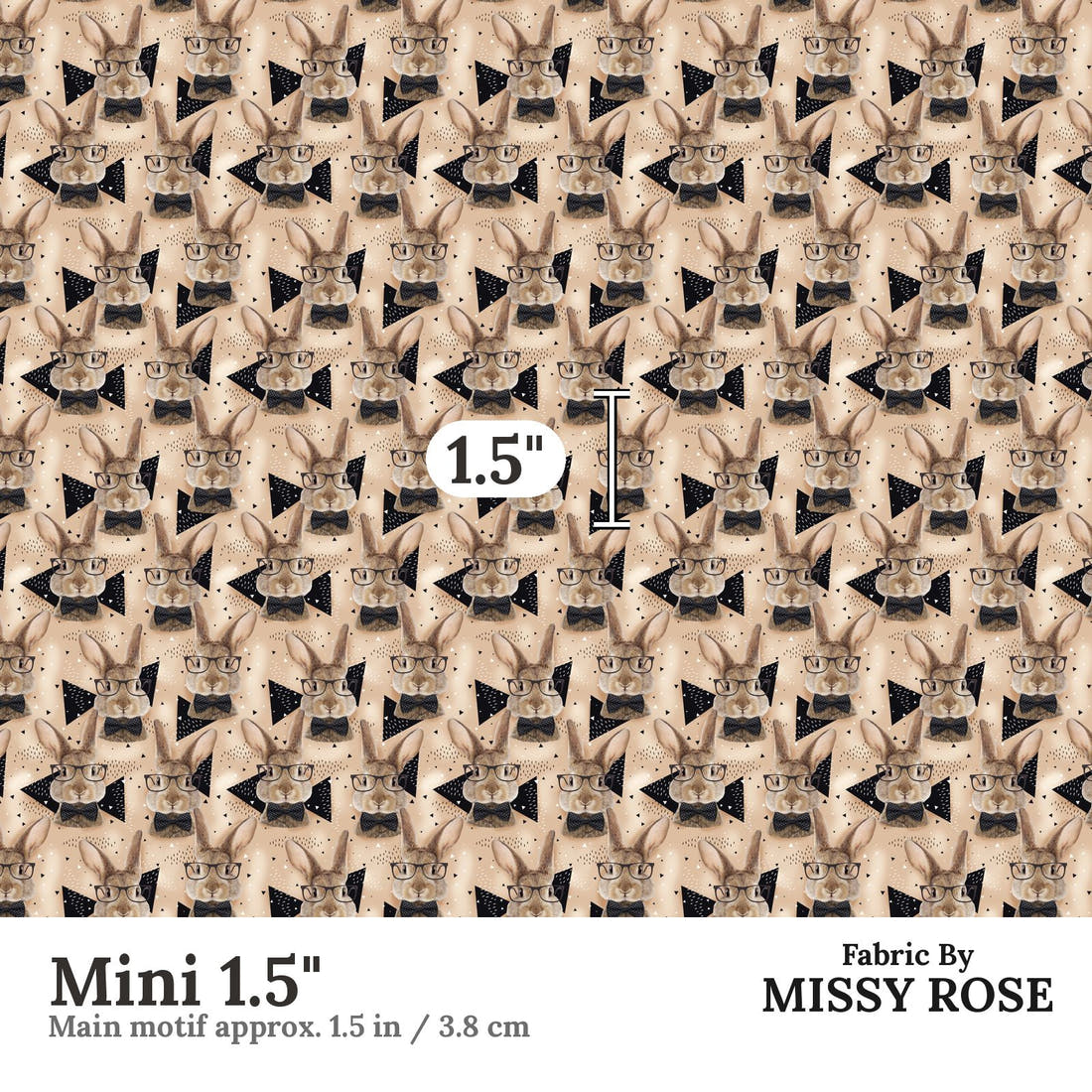 Design 1034 Neutral Bunny Fabric Mini 1.5 inch print scale guide | Fabric by Missy Rose
