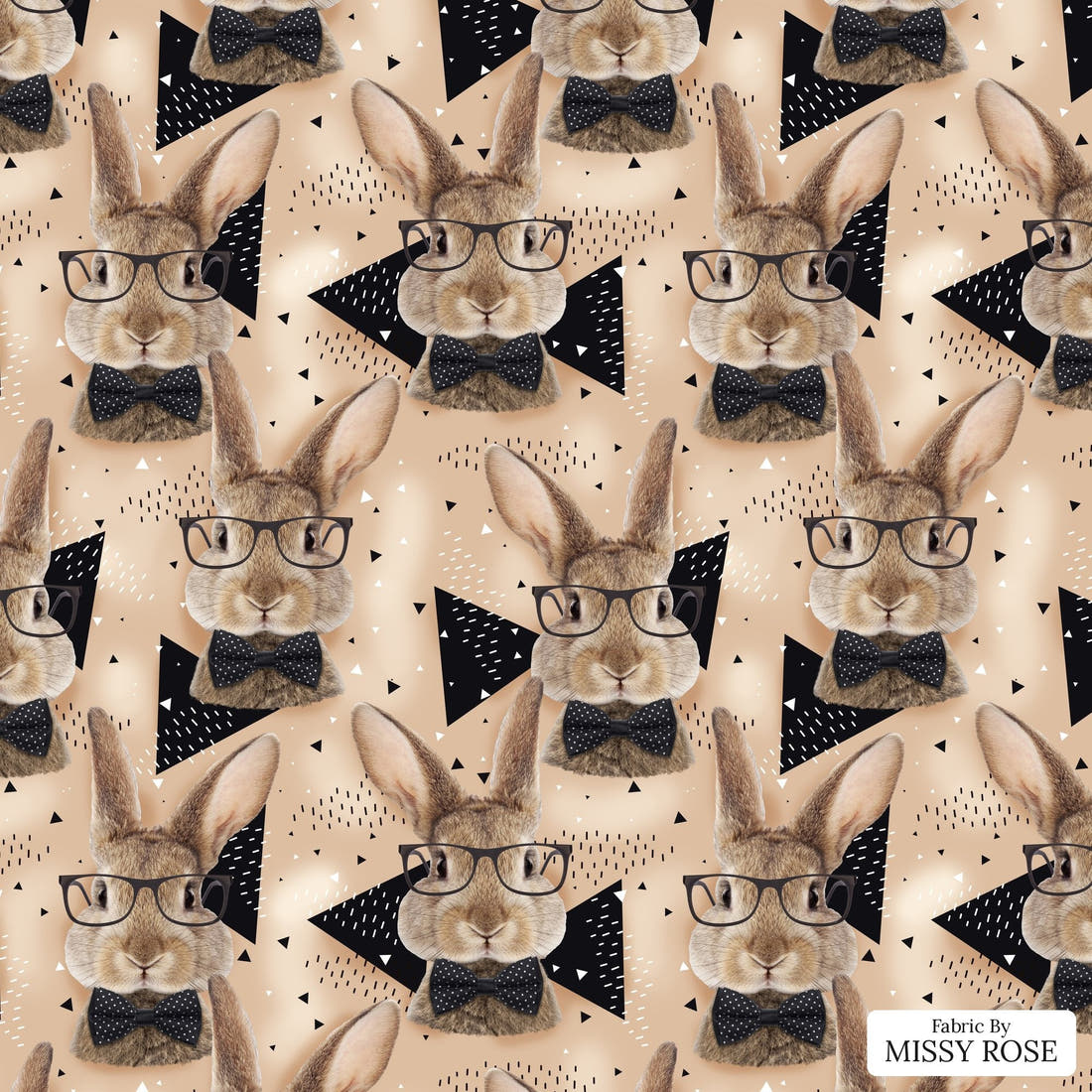 Design 1034 Neutral Bunny Fabric – flat view of the print, zoom in for detail | Fabric by Missy Rose