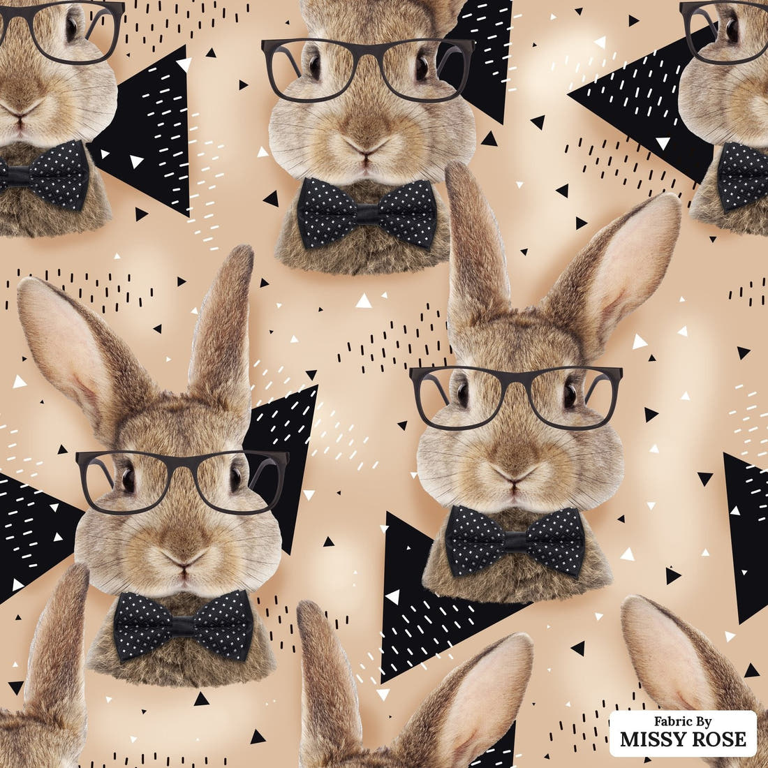 Design 1034 Neutral Bunny Fabric – flat view of the print, zoom in for detail | Fabric by Missy Rose