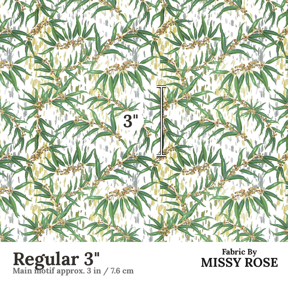 Design 1035 Eucalyptus Fabric Regular 3 inch print scale guide | Fabric by Missy Rose