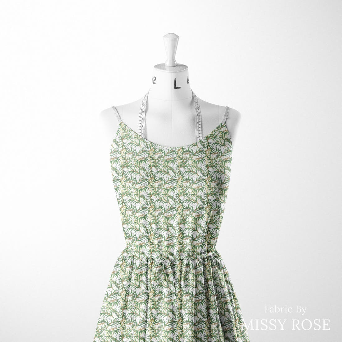 Design 1035 Eucalyptus Fabric sewn into a women's dress – see how the print looks made up | Fabric by Missy Rose