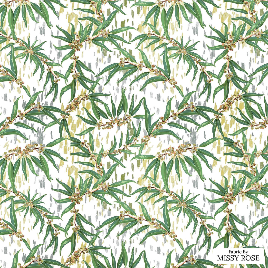 Design 1035 Eucalyptus Fabric – flat view of the print, zoom in for detail | Fabric by Missy Rose