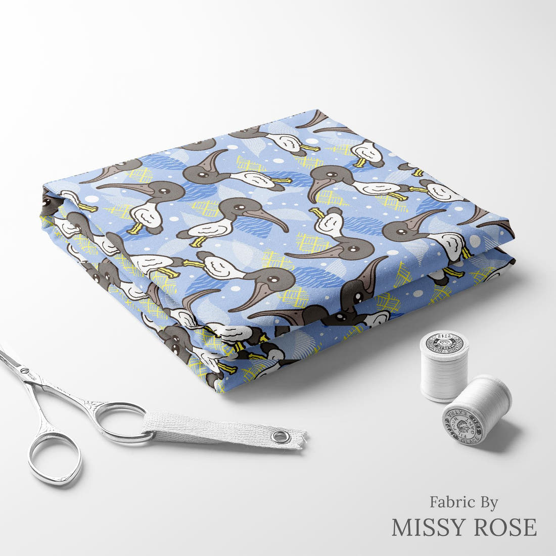 Design 1036 Bin Chicken Fabric folded fabric stack with matching thread – pre-order fabric Australia | Fabric by Missy Rose