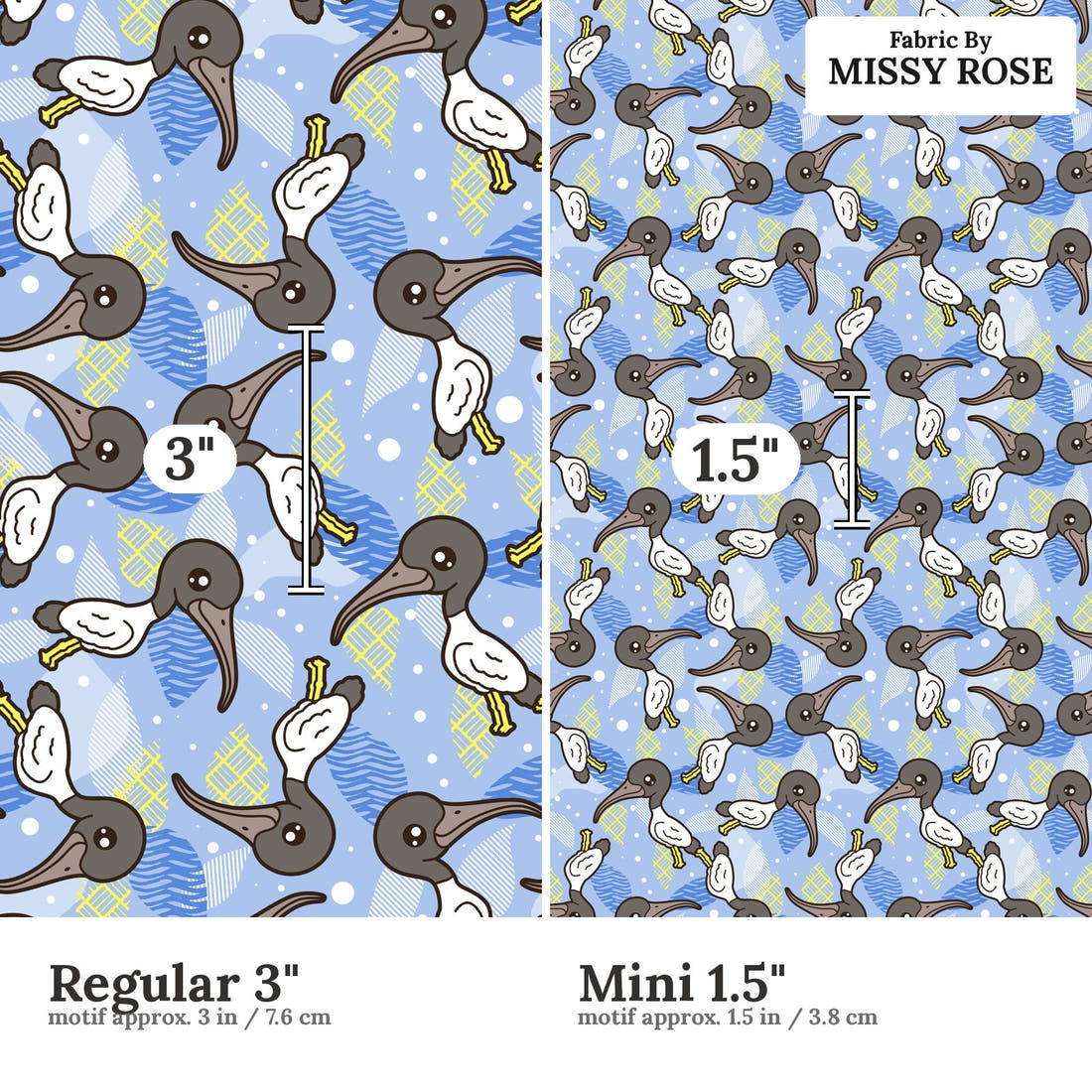Design 1036 Bin Chicken Fabric Regular 3 inch vs Mini 1.5 inch print scale side by side | Fabric by Missy Rose