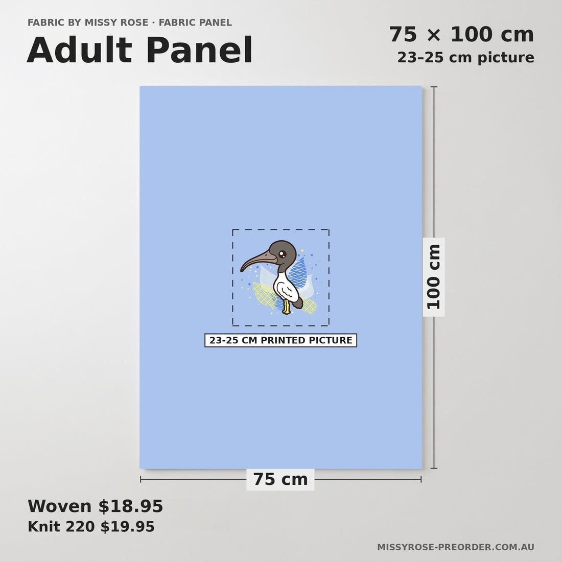 Design 1036 Bin Chicken Panel adult panel sizing – 23–25 cm printed picture on 75 × 100 cm fabric | Fabric by Missy Rose