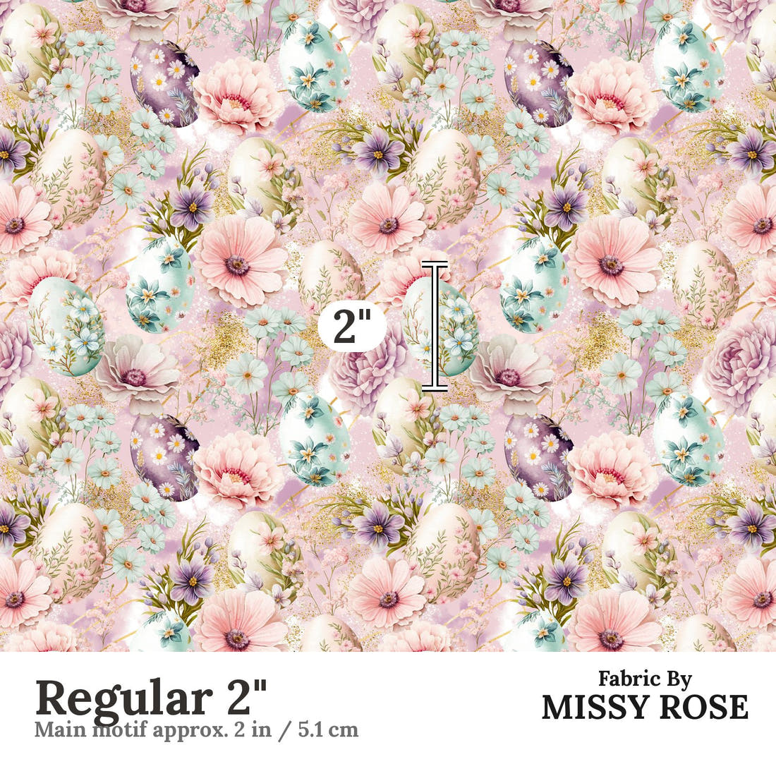 Design 1038 Floral Egg Fabric Regular 2 inch print scale guide | Fabric by Missy Rose
