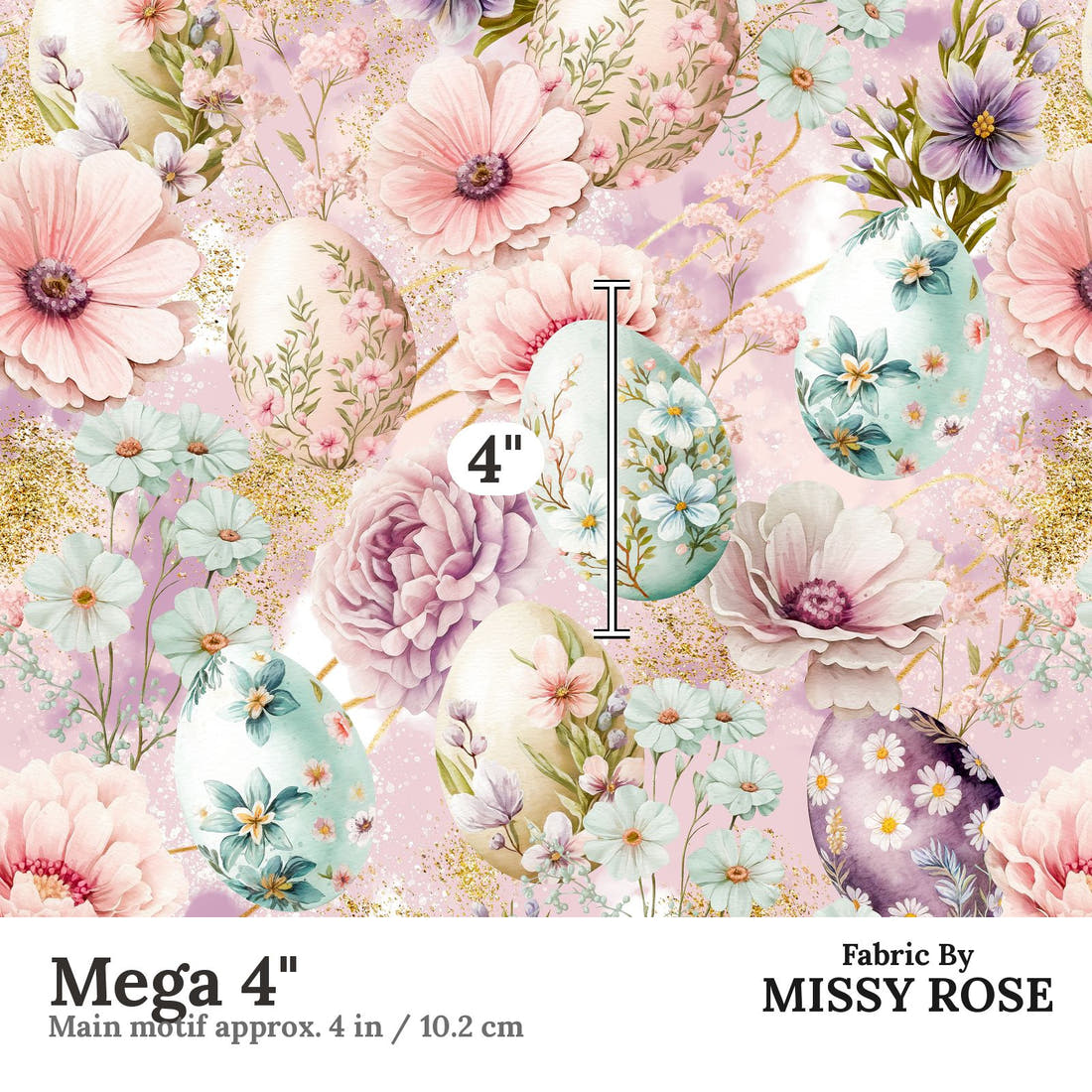 Design 1038 Floral Egg Fabric Mega 4 inch print scale guide | Fabric by Missy Rose