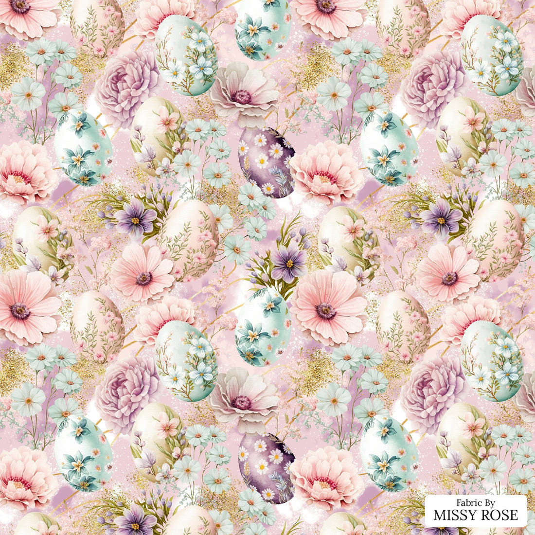 Design 1038 Floral Egg Fabric – flat view of the print, zoom in for detail | Fabric by Missy Rose