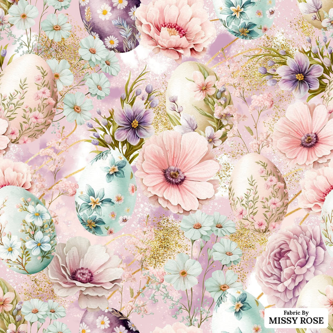 Design 1038 Floral Egg Fabric – flat view of the print, zoom in for detail | Fabric by Missy Rose