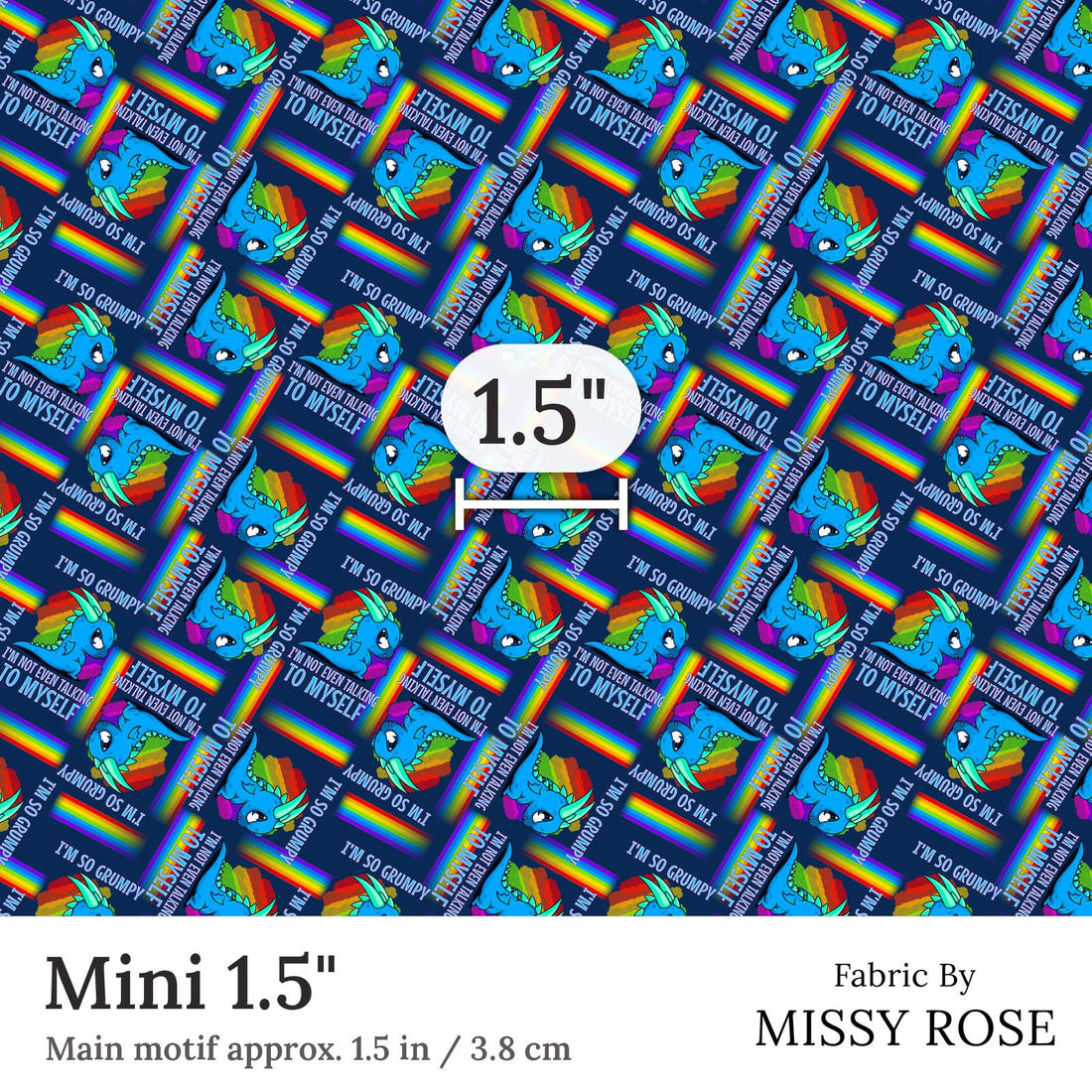 Design 104 Grumpy Dragon Fabric Mini 1.5 inch print scale guide | Fabric by Missy Rose