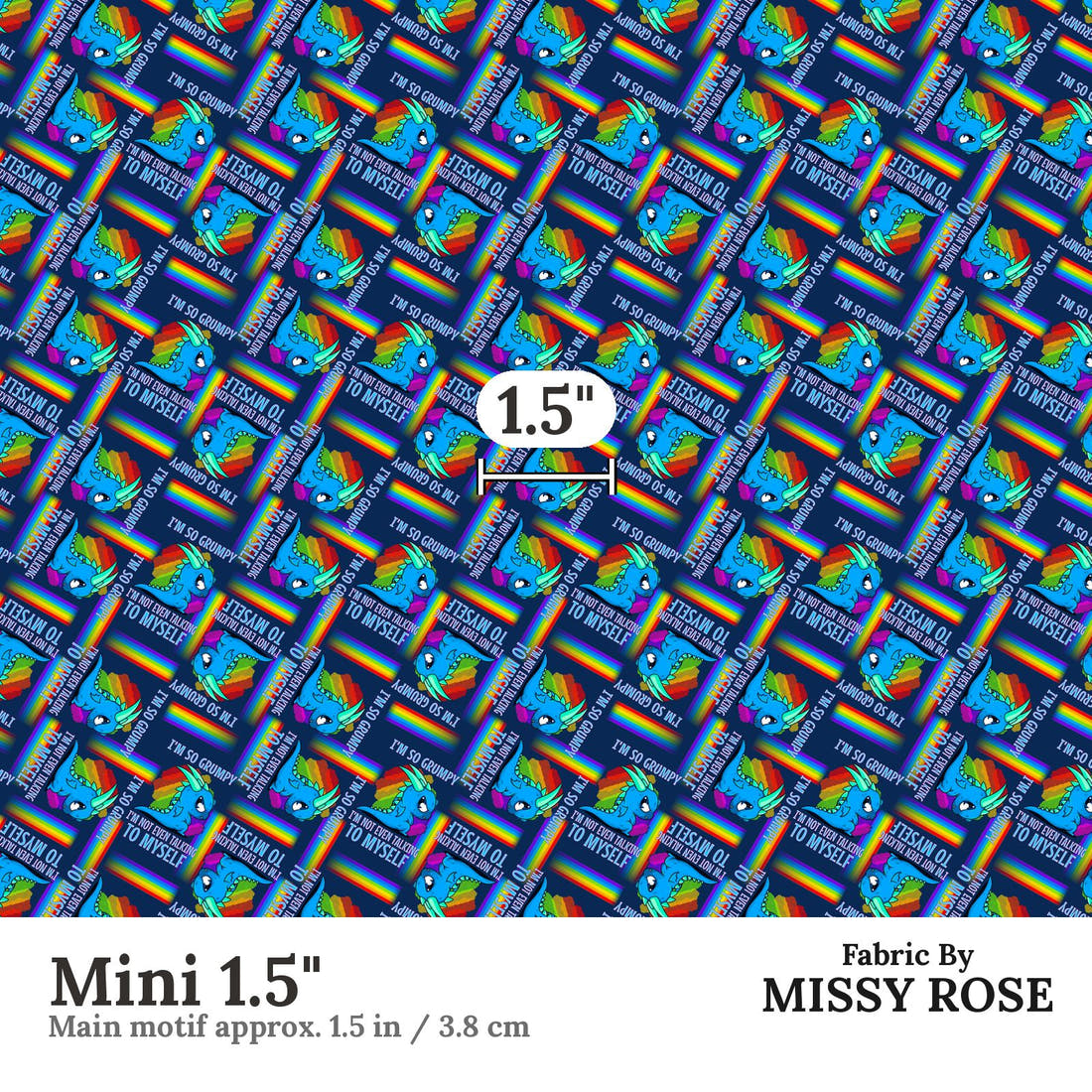 Design 104 Grumpy Dragon Fabric Mini 1.5" - print scale | Fabric by Missy Rose