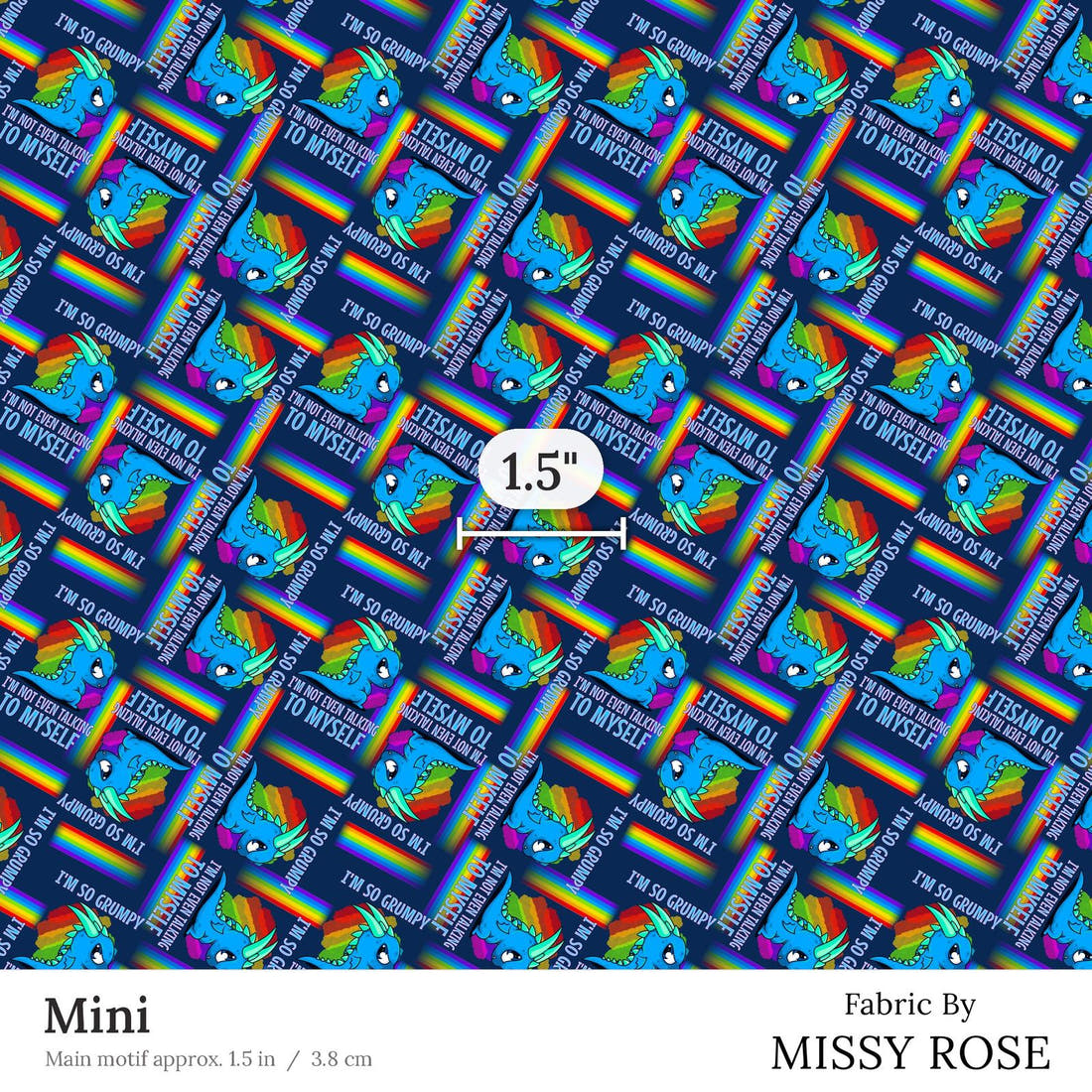 Design 104 Grumpy Dragon Fabric Mini 1.5 inch print scale guide | Fabric by Missy Rose