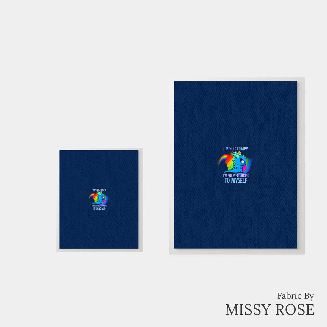 Design 104 Grumpy Dragon Panel – universal and adult panel sizes side by side | Fabric by Missy Rose