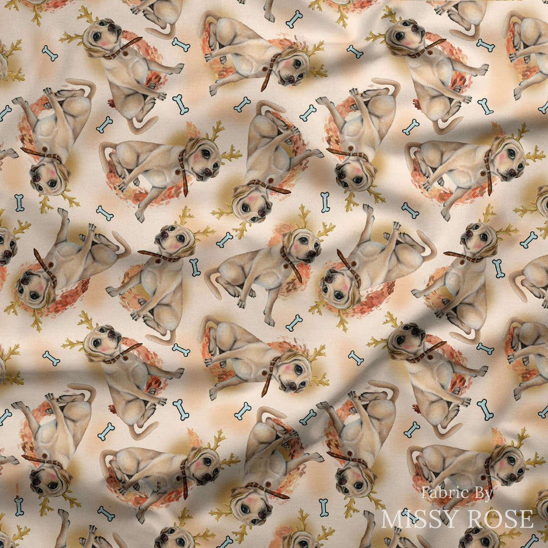 Design 1040 Orange Dog Fabric draped fabric mockup – custom printed fabric by the metre | Fabric by Missy Rose