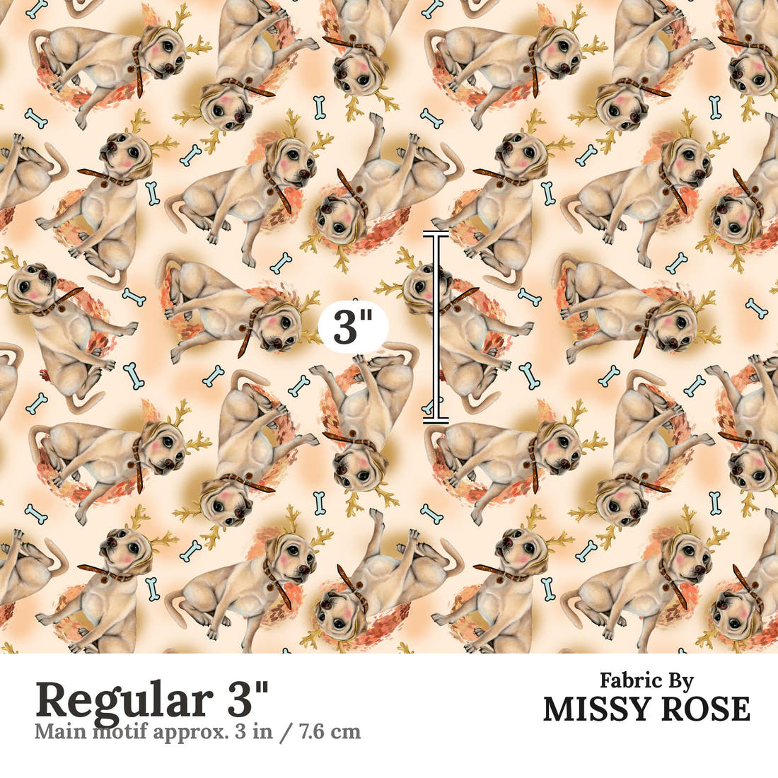 Design 1040 Orange Dog Fabric Regular 3 inch print scale guide | Fabric by Missy Rose
