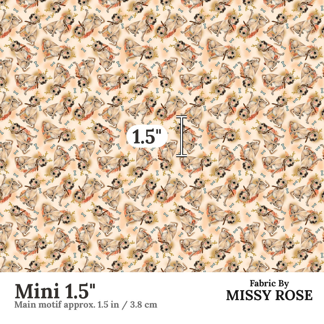 Design 1040 Orange Dog Fabric Mini 1.5 inch print scale guide | Fabric by Missy Rose