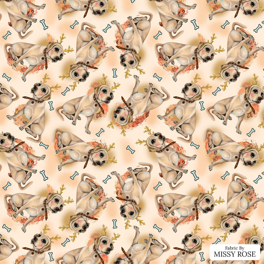 Design 1040 Orange Dog Fabric – flat view of the print, zoom in for detail | Fabric by Missy Rose
