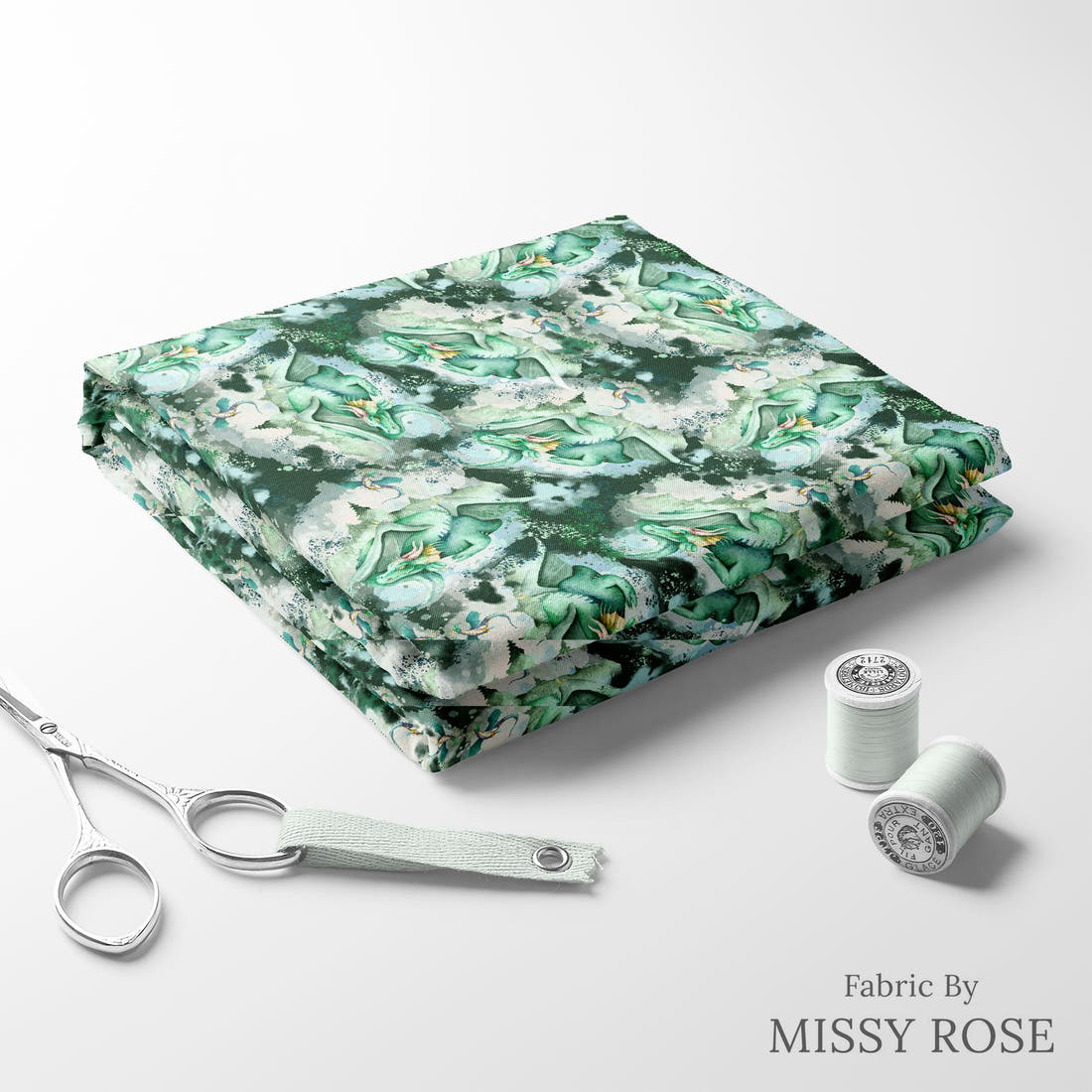 Design 1041 Dragon Fabric folded fabric stack with matching thread – pre-order fabric Australia | Fabric by Missy Rose