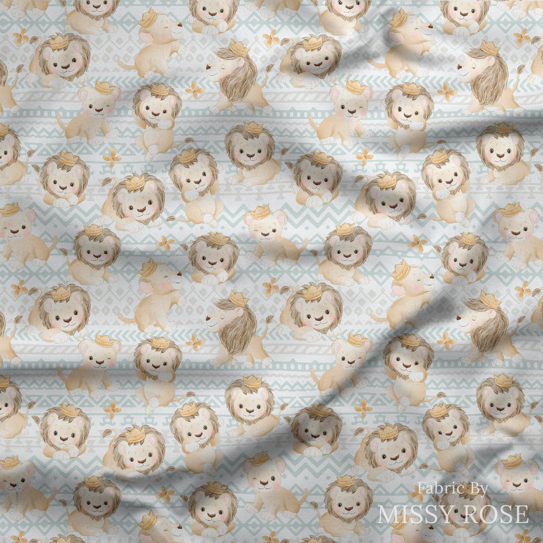 Design 1043 Lion Fabric draped fabric mockup – custom printed fabric by the metre | Fabric by Missy Rose