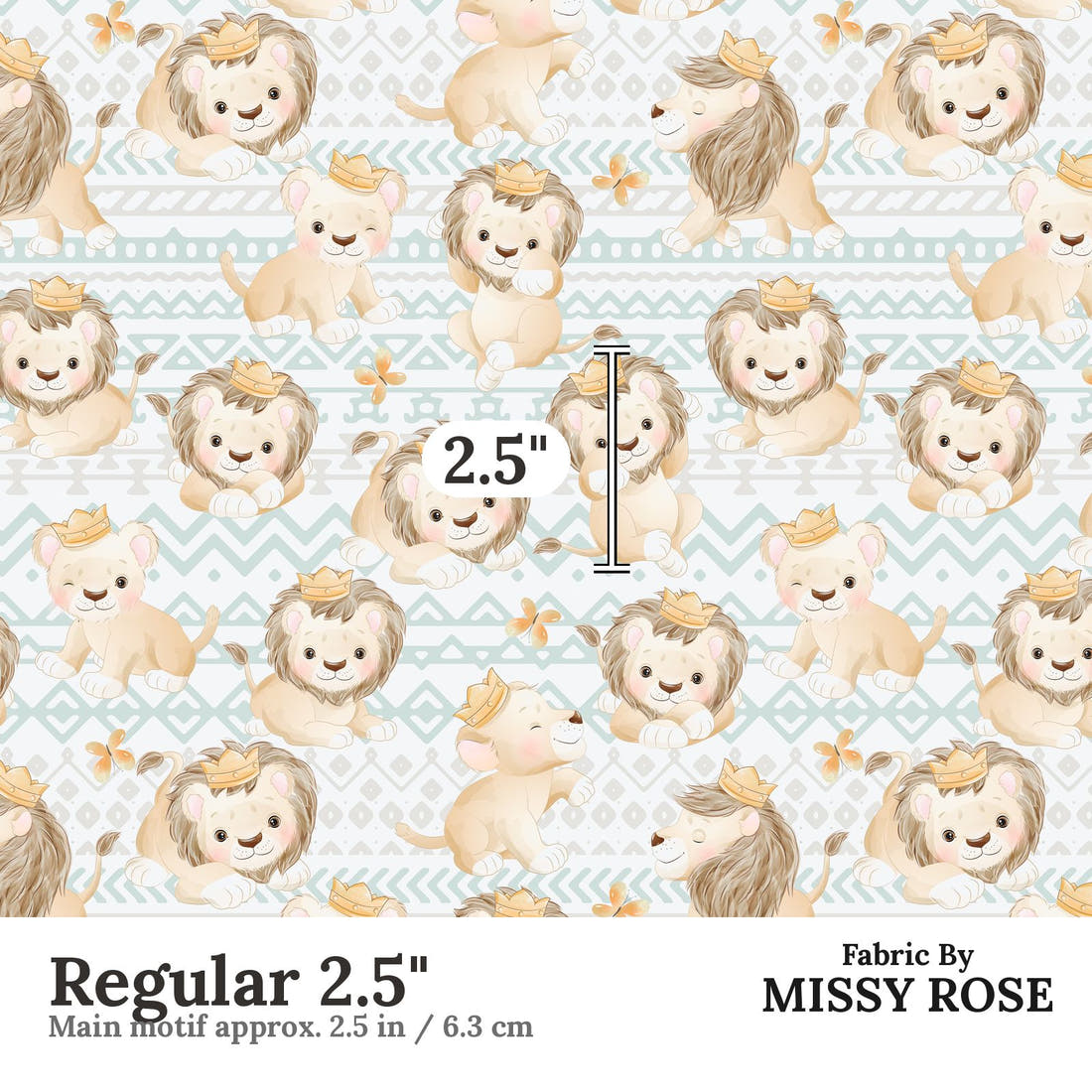 Design 1043 Lion Fabric Regular 2.5 inch print scale guide | Fabric by Missy Rose