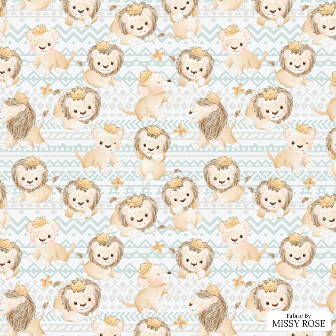 Design 1043 Lion Fabric – flat view of the print, zoom in for detail | Fabric by Missy Rose