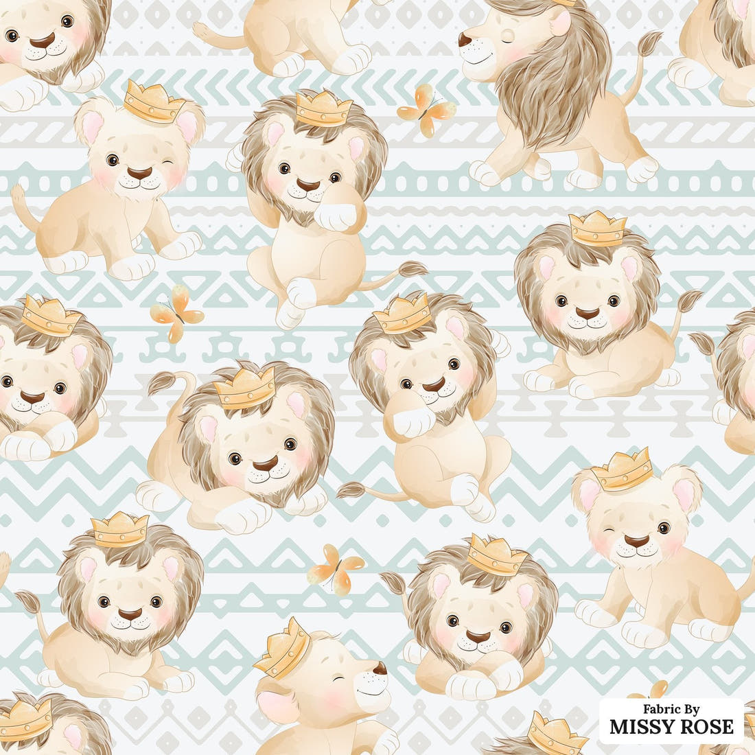 Design 1043 Lion Fabric – flat view of the print, zoom in for detail | Fabric by Missy Rose