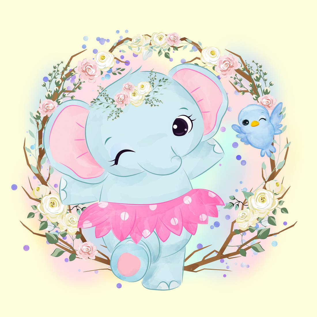Design 1045 Yellow Elephant Panel – full artwork close-up of the printed picture | Fabric by Missy Rose