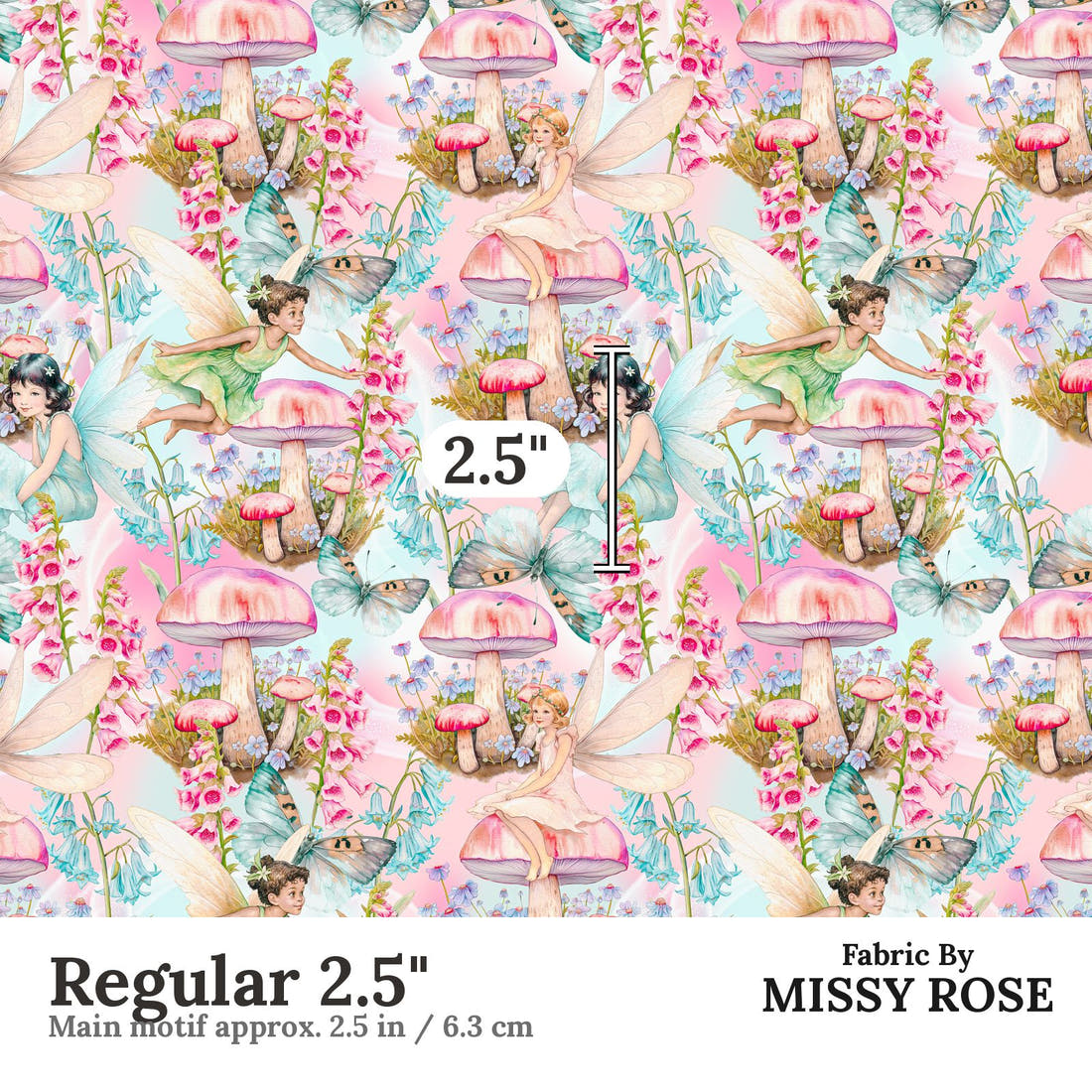 Design 1046 Whimsical Fairy Fabric Regular 2.5 inch print scale guide | Fabric by Missy Rose