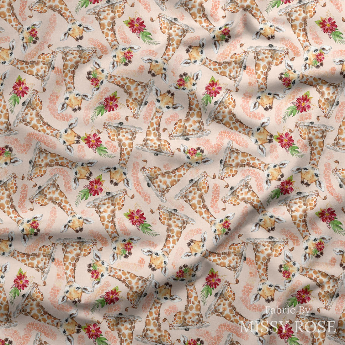 Design 1048 Giraffe Fabric draped fabric mockup – custom printed fabric by the metre | Fabric by Missy Rose
