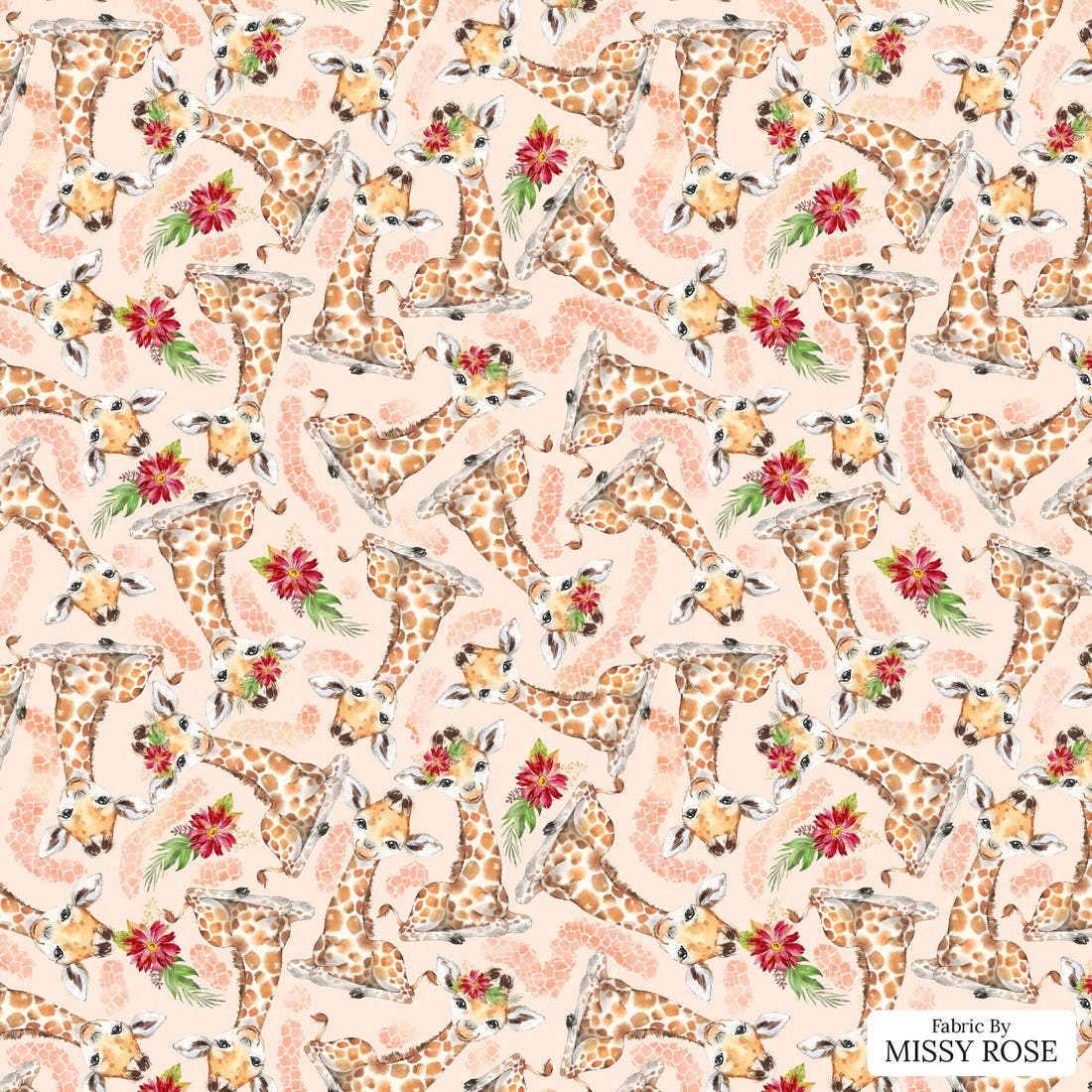 Design 1048 Giraffe Fabric – flat view of the print, zoom in for detail | Fabric by Missy Rose
