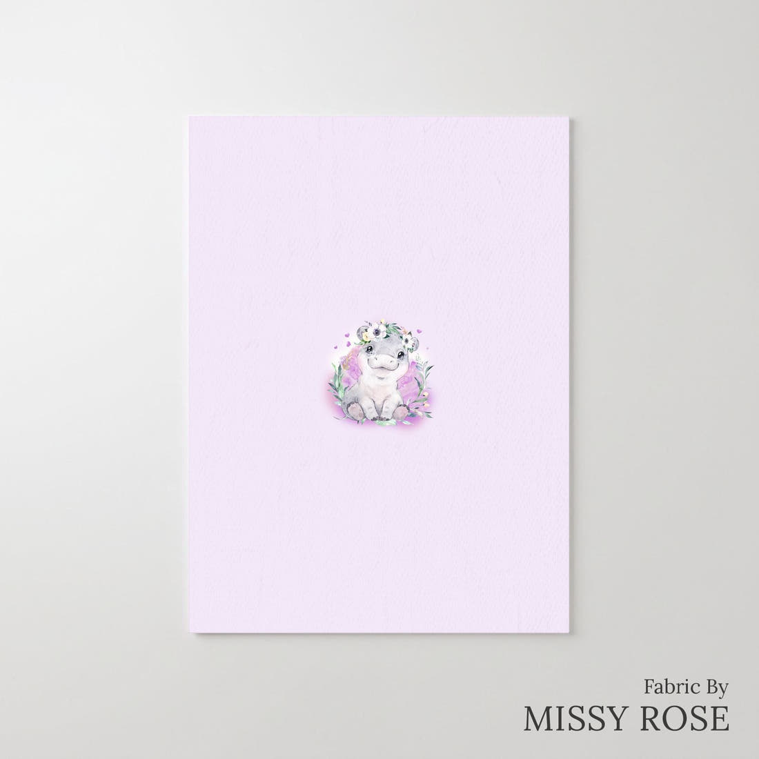 Design 1049 Purple Hippo Panel – printed fabric panel with centred picture, custom printed to order | Fabric by Missy Rose
