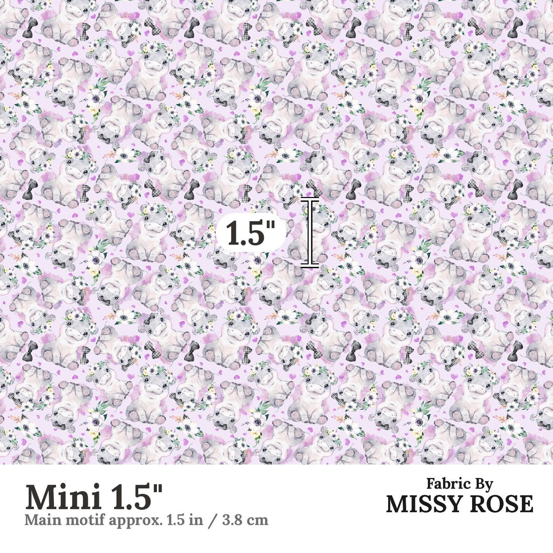 Design 1049 Purple Hippo Fabric Mini 1.5 inch print scale guide | Fabric by Missy Rose