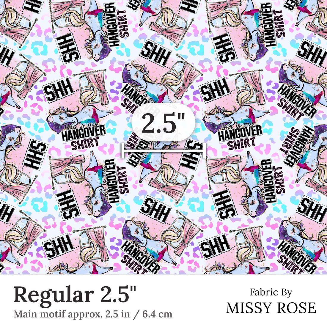 Design 105 Hangover Shirt Fabric Regular 2.5 inch print scale guide | Fabric by Missy Rose