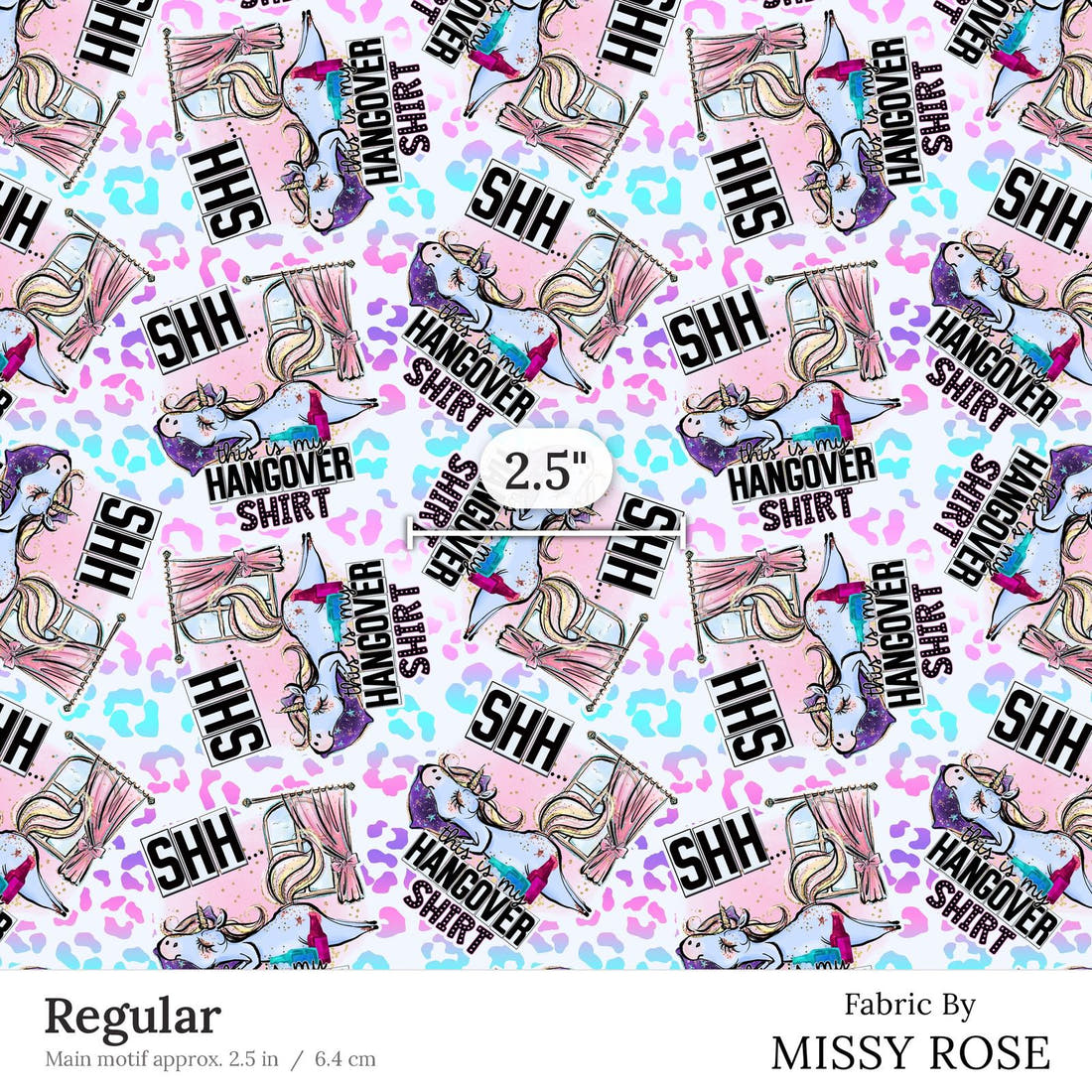 Design 105 Hangover Shirt Fabric Regular 2.5 inch print scale guide | Fabric by Missy Rose