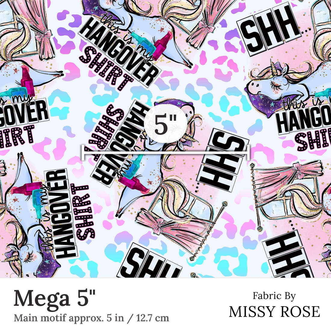 Design 105 Hangover Shirt Fabric Mega 5 inch print scale guide | Fabric by Missy Rose