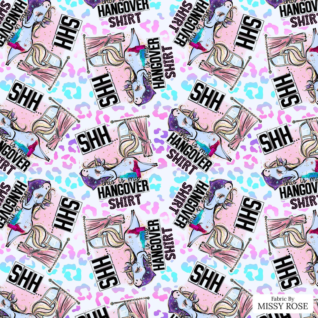 Design 105 Hangover Shirt Fabric - flat view of the print, zoom in for detail | Fabric by Missy Rose