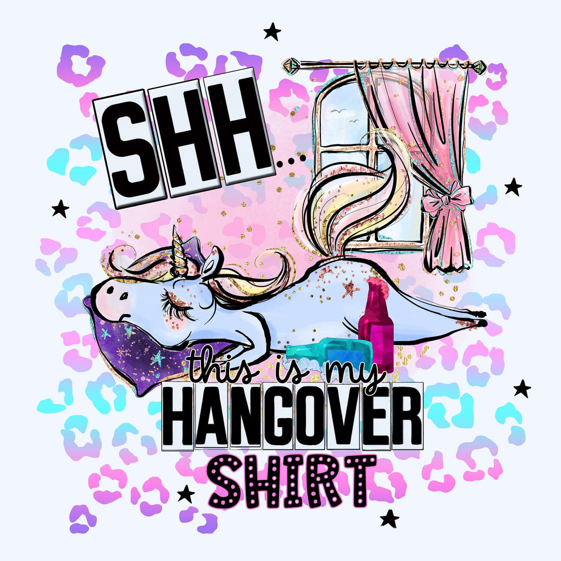 Design 105 Hangover Shirt Panel – full artwork close-up of the printed picture | Fabric by Missy Rose